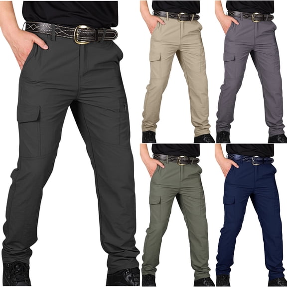 hlysgo Mens Hiking Pants Cargo Water Resistant Lightweight Pant Outdoor Work Trousers with Multi Pockets Navy,4XL