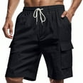 thumbnail image 1 of hlysgo Mens Linen Cargo Shorts with Mulit Pockets Casual Summer Beach Shorts 9 Inch Elastic Waist Drawstring Bermuda Short Black,Size XXXL, 1 of 9