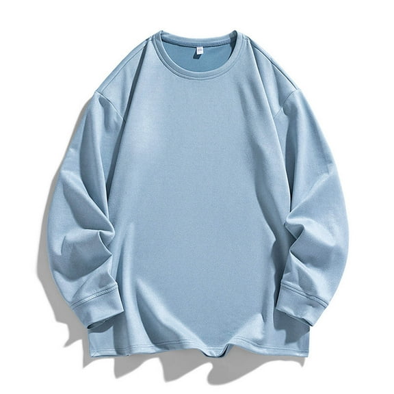 hlysgo Mens Long Sleeve T Shirts Soft Crewneck Solid Color Velvet Tops Comfy Pullover Going out Top Casual Men's Fall Winter Basic Tees Light Blue M
