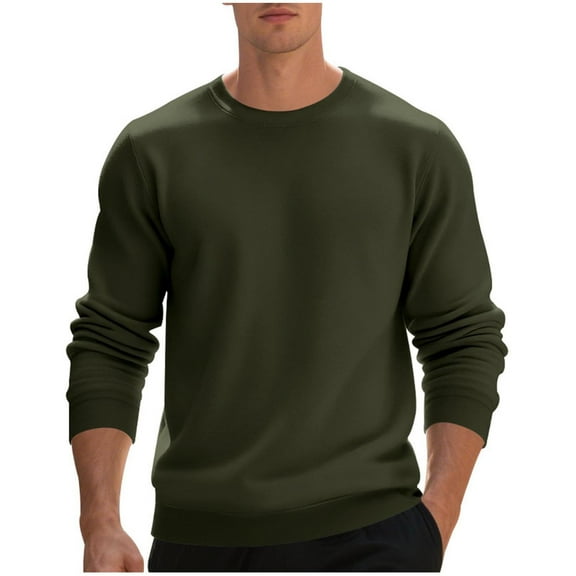 hlysgo Mens Long Sleeve Tee Shirts Warm Fleece Crewneck Solid Color Sweatshirts Classic Pullover Basic Tees Trendy Fall Winte Men's Clothes Army Green L