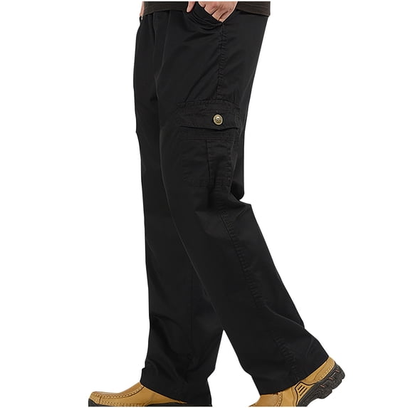 hlysgo Mens Loose Cargo Pants Wide Straight Leg Elastic Waist Trousers Hiking Workout Pant with Pockets Black,XL