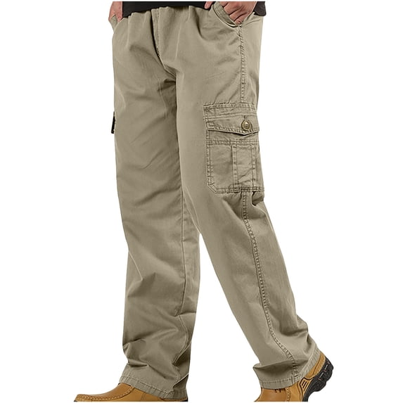 hlysgo Mens Loose Cargo Pants Wide Straight Leg Elastic Waist Trousers Hiking Workout Pant with Pockets Gray,2xL