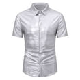 thumbnail image 1 of hlysgo Mens Metallic Shirts Shiny Button up Short Sleeve Sparkly Tops Trendy 70s Disco Party Collared Shirt Club Clothes for Men Silver M, 1 of 8