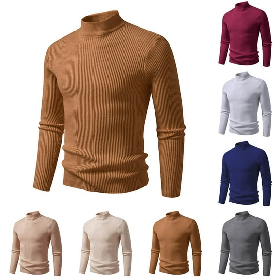 hlysgo Mens Mock Turtleneck Sweaters Business Casual Ribbed Knit Work Pullover Sweater Fitted Textured Solid Color Knitwear Tops Beige L