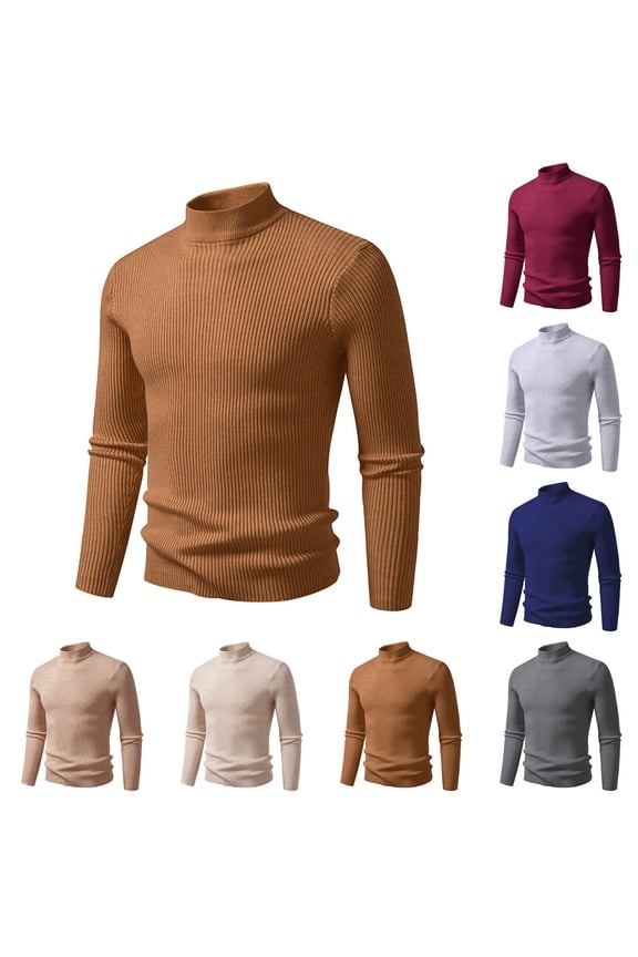 Mens Mock Turtleneck Sweaters Business Casual Ribbed Knit Work Pullover Sweater Fitted Textured Solid Color Knitwear Tops Navy XXL
