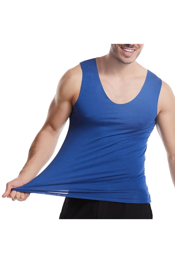 Mens Modal Undershirts Tank Tops Soft Solid Color Sleeveless Undershirts Quick Dry Crewneck Stretch Workout Gym Tank Tops Blue,Size XL