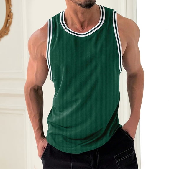 hlysgo Mens Muscle Tank Tops Comfy Ribbed Sleeveless Shirts Gym Workout Undershirt Tank Tops Summer Beach Sleeveless T Shirts Green,Size XL