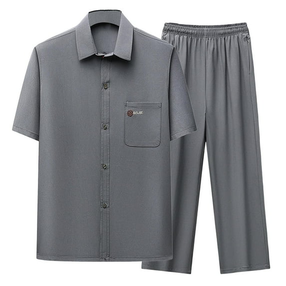 Jessboyy Mens Pants Sets 2 Piece Button Down Short Sleeve Shirts and Pants Outfits Set 2pc Casual Relaxed Fitted Going Out Spring Outfit Dark Gray,S