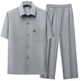 thumbnail image 1 of Jessboyy Mens Pants Sets 2 Piece Button Down Short Sleeve Shirts and Pants Outfits Set 2pc Casual Relaxed Fitted Going Out Spring Outfit Gray,L, 1 of 3