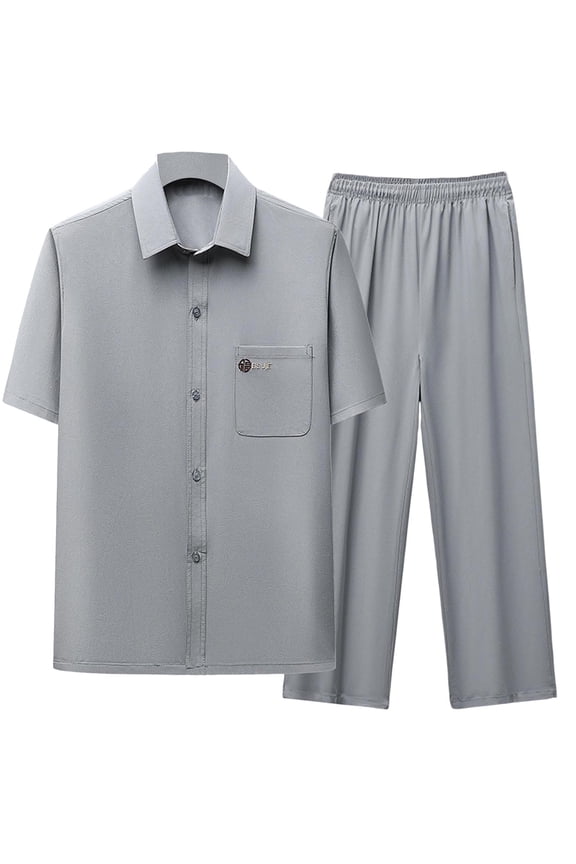 Mens Pants Sets 2 Piece Button Down Short Sleeve Shirts and Pants Outfits Set 2pc Casual Relaxed Fitted Going Out Spring Outfit Gray,XXL
