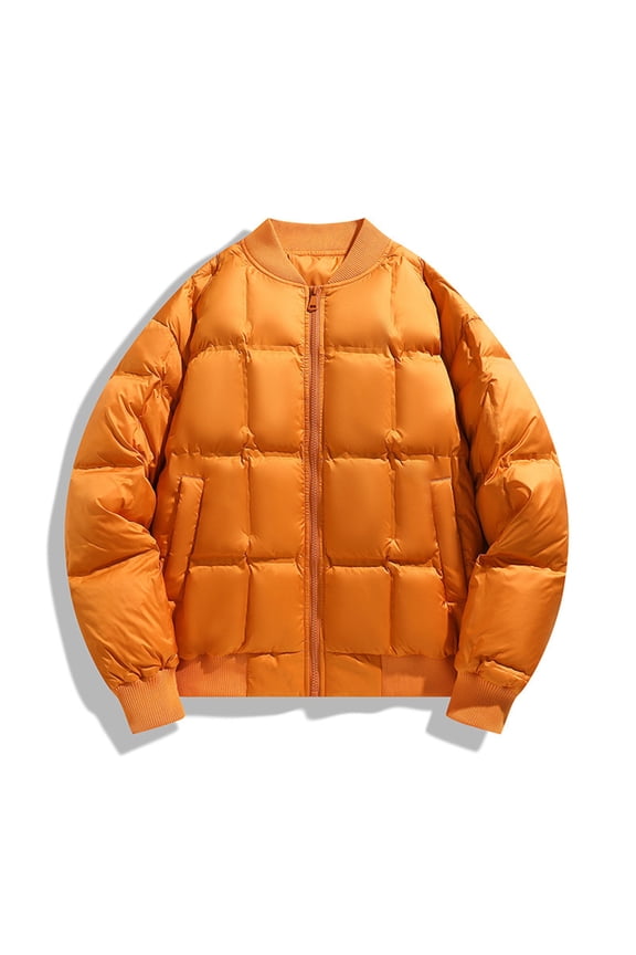 Mens Plus Size Bomber Jackets Fall Winter Zip up Quilted Puffer Jacket Warm Insulated Padded Coats Thicken Snow Outdoor Down Outerwear Orange XXL