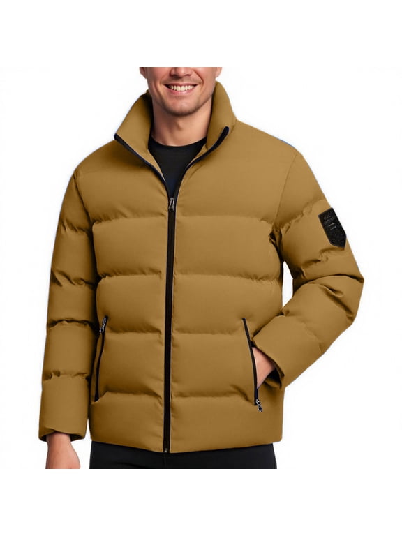 Mens Plus Size Winter Coats Warm Zip up Quilted Lined Winter Puffer Jacket Thicken Insulated Puffy Coat Big and Tall Outerwear Brown XXXXL