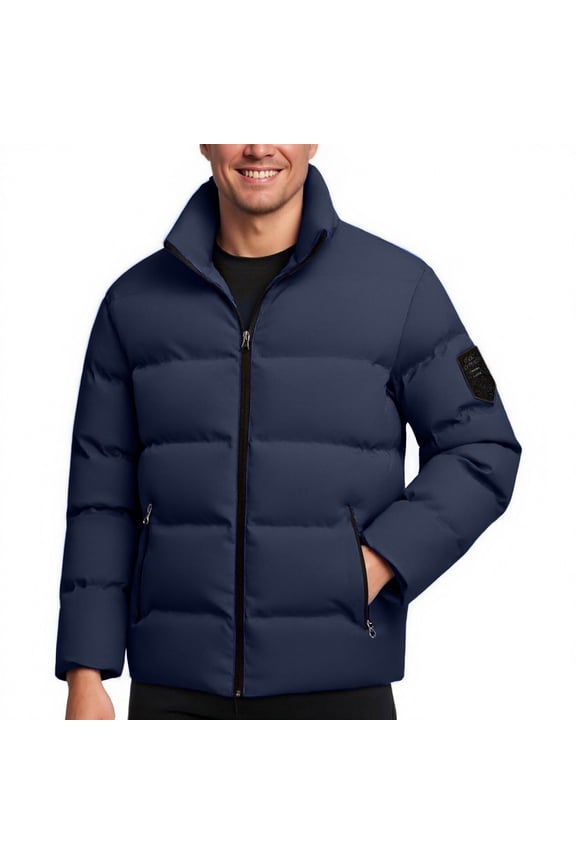 Mens Plus Size Winter Coats Warm Zip up Quilted Lined Winter Puffer Jacket Thicken Insulated Puffy Coat Big and Tall Outerwear Dark Blue XXXXL