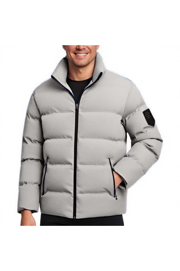 Mens Plus Size Winter Coats Warm Zip up Quilted Lined Winter Puffer Jacket Thicken Insulated Puffy Coat Big and Tall Outerwear Khaki M