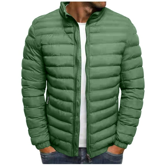 hlysgo Mens Puffer Jackets for Cold Weather Warm Stand Collor Zip up Quilted Lined Puffy Jacket Fitted Insulated Coats Men's Winter Coat Green XS