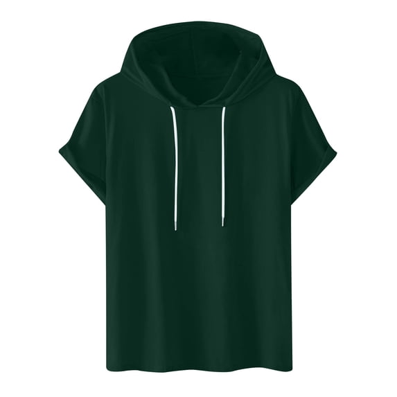 hlysgo Mens Pullover Hoodies Big and Tall Short Sleeve Drawstring Workout Sweatshirt with Hood Casual Solid Color Going Out Tops Green XXXXL