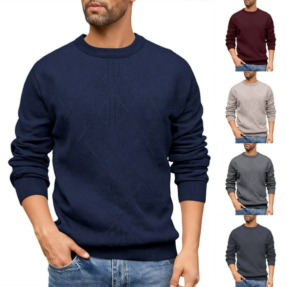 hlysgo Mens Pullover Sweater Regular Fit Solid Color Crewneck Knitted Sweaters Dressy Casual Long Sleeve Going Out Work Knit Sweater Navy XXXXL