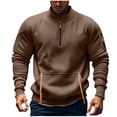 thumbnail image 1 of hlysgo Mens Quarter Zip Sweatshirt Long Sleeve Fleece Pullover Tops Casual Big and Tall Golf Shirts with Pocket Brown,XL, 1 of 4
