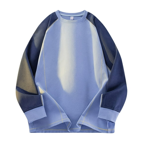 hlysgo Mens Raglan Shirts Trendy Color Block Long Sleeve Basic Tees Casual Crewneck Pullover Tops Classic Tall Men's Fall Winter Clothes Light Blue XL