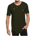 thumbnail image 1 of hlysgo Mens Ripped Hole T Shirts Casual Stylish Short Sleeve Solid Color Tees Hip Hop Round Neck T Shirt for Men Streetwear Summer Fashion Clothes Green M, 1 of 6