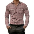 thumbnail image 1 of hlysgo Mens Shirts Long Sleeve Button Down Plaid Dress Shirt with Pockets Regular Fit Business Casual Office Work Tops Wine L, 1 of 9