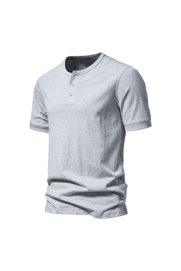 Mens Short Sleeve Henley Shirts Classic Fit Solid Color Cotton Basic Tee Casual 3 Button Shirt for Work Summer Going Out Tops Gray XL