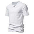 thumbnail image 1 of hlysgo Mens Short Sleeve Henley Shirts Classic Fit Solid Color Cotton Basic Tee Casual 3 Button Shirt for Work Summer Going Out Tops White L, 1 of 4