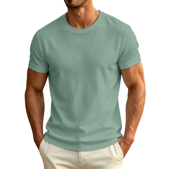 hlysgo Mens Short Sleeve T Shirt Crew Neck Soft Fitted Elastic Tees Fresh Classic Tshirts Mint Green,2xL