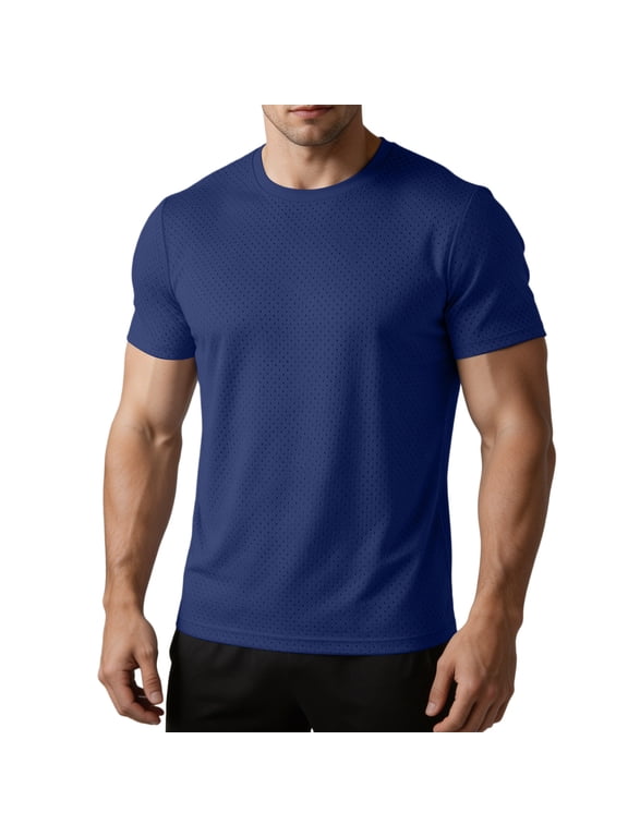 Mens Short Sleeve T-Shirts Textured Crewneck Tees Lightweight Casual Summer Basic Top Shirts Navy,L