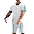 thumbnail image 1 of hlysgo Mens Shorts Sets 2 Piece Outfits Casual Tracksuits 2pc Sets Summer Color Block Short Sleeve Outfits Streetwear White,L, 1 of 6