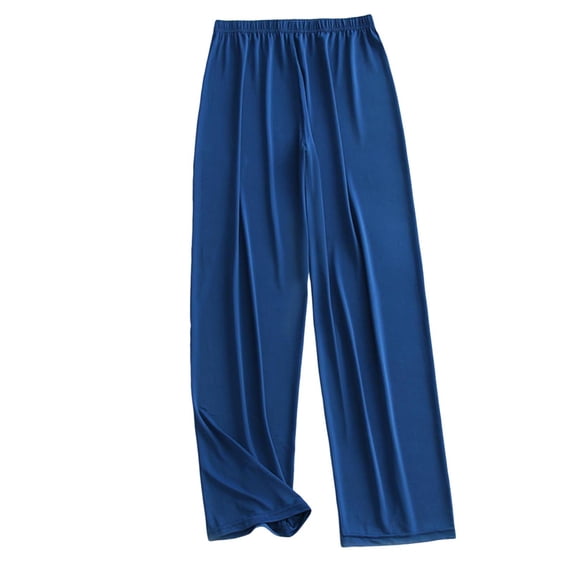 hlysgo Mens Silk Pajamas Pants Elastic Waist Lounge Pants Loose Fit Solid Color Pjs Bottoms Lightweight Breathable Sleep Bottom Blue,Size XXXXL