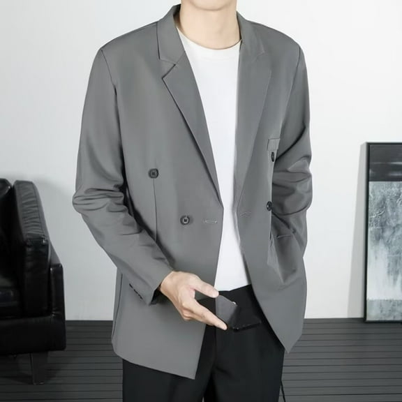 hlysgo Mens Sport Coats Business Casual Double Breasted Notch Lapel Work Blazers Jacket Trendy Solid Color Long Sleeve Blazer for Wedding Party Gray XXL