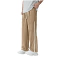thumbnail image 1 of hlysgo Mens Straight Fit Pants Causal Elastic Drawstring Waist Loose Trousers Lounge Cozy Summer Pant with Pockets Coffee,3xL, 1 of 5