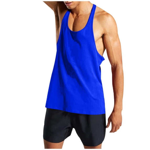hlysgo Mens Stringer Tank Tops Lightweight Y Back Tank Tops for Men Stretchy Quick Dry Cotton Sleeveless Muscle Shirts for Gym Workout Blue,Size L
