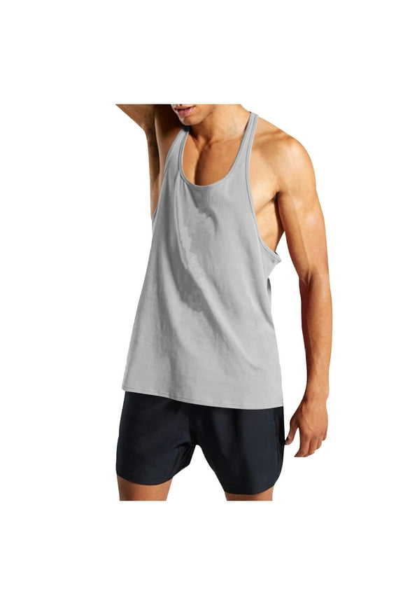 Mens Stringer Tank Tops Lightweight Y Back Tank Tops for Men Stretchy Quick Dry Cotton Sleeveless Muscle Shirts for Gym Workout Gray,Size S