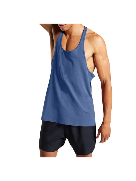 Mens Stringer Tank Tops Lightweight Y Back Tank Tops for Men Stretchy Quick Dry Cotton Sleeveless Muscle Shirts for Gym Workout Navy,Size XL