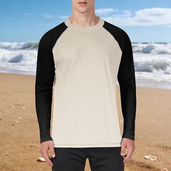 hlysgo Mens Summer Long Sleeve Raglan Shirts Lightweight UV Protection Shirts Loose Fit Workout Running Gym Tops Rash Guards Khaki,XXXXXL