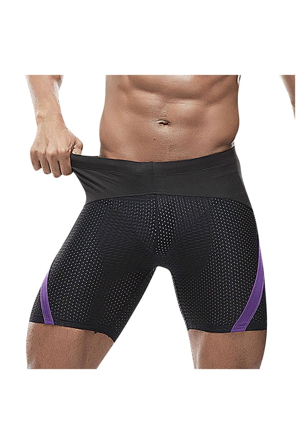 Mens Swim Jammers with Liner Athletic Training Swimsuits Quick Dry Solid Color Low Rise Square Leg Swim Shorts Jammers for Swimming Black M