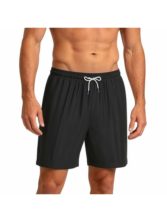 Mens Swim Trunks Quick Dry Beach Shorts Mesh Lining Swimwear Bathing Suits with Pockets Black,S