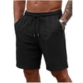 thumbnail image 1 of hlysgo Mens Textured Shorts Old Money Casual Elastic Waist Drawstring Short Beach Vacation Summer Stretch Comfy Short with Pockets Black,L, 1 of 6