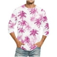 thumbnail image 1 of hlysgo Mens Three Quarter Length Sleeve Shirts Casual Summer Vacation Shirt for Men Trendy Palm Tree Graphic Tee Crewneck 3/4 Sleeve Tops Pink XL, 1 of 4