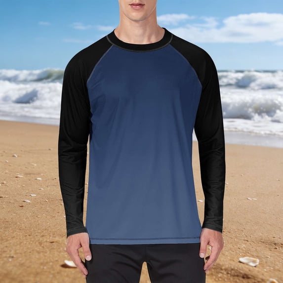 hlysgo Mens UV Protection Shirts Long Sleeve Raglan Tee Loose Fit Workout Running Outdoor Sun Shirts Casual Summer Athletic Tops Blue,3XL