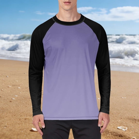 hlysgo Mens UV Protection Shirts Long Sleeve Raglan Tee Loose Fit Workout Running Outdoor Sun Shirts Casual Summer Athletic Tops Purple,3XL