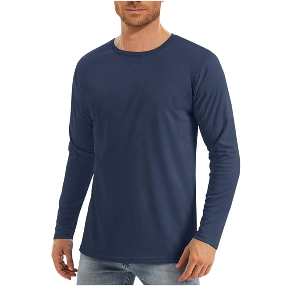 hlysgo Mens UV Protection Shirts Summer Solid Color Long Sleeve Sun Shirts Breathable Workout Running Tops Lightweight Cooling Athletic Tees Navy,XL