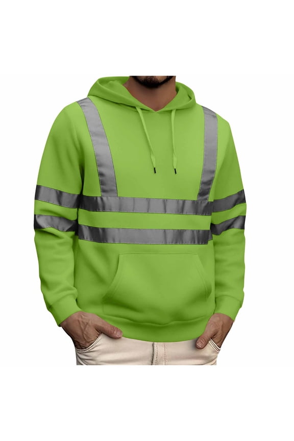 Mens Visibility Work Shirts Big and Tall Long Sleeve Reflective Hooded Sweatshirts Hi Vis Hoodies for Men Green XL