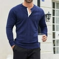 thumbnail image 1 of hlysgo Mens Waffle Henley Shirts Casual Long Sleeve Solid Color T-shirts Comfy Fall Winter Basic Tees Trendy Big Men's Pullover Clothes Navy S, 1 of 9
