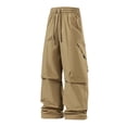 thumbnail image 1 of hlysgo Mens Wide Leg Pants Elastic Drawstring Waist Straight Pant Causal Cozy Relaxed Trousers with Multi Pockets Khaki,2xL, 1 of 6