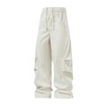 thumbnail image 1 of hlysgo Mens Wide Leg Pants Elastic Drawstring Waist Straight Pant Causal Cozy Relaxed Trousers with Multi Pockets White,M, 1 of 6