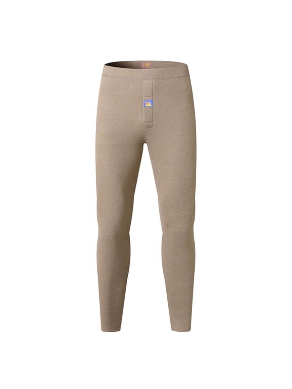 Mens Winter Fleece Lined Pants Leggings Warm Full Length Pant Basic Thick Tights 1 Pack Trousers with Pockets Khaki,XL