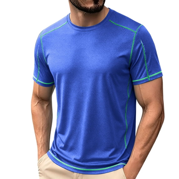 hlysgo Mens Workout Quick Dry Shirts Athletic Moisture Wicking Running Gym Mesh Shirt Performance Lightweight T-Shirts Blue,5xL